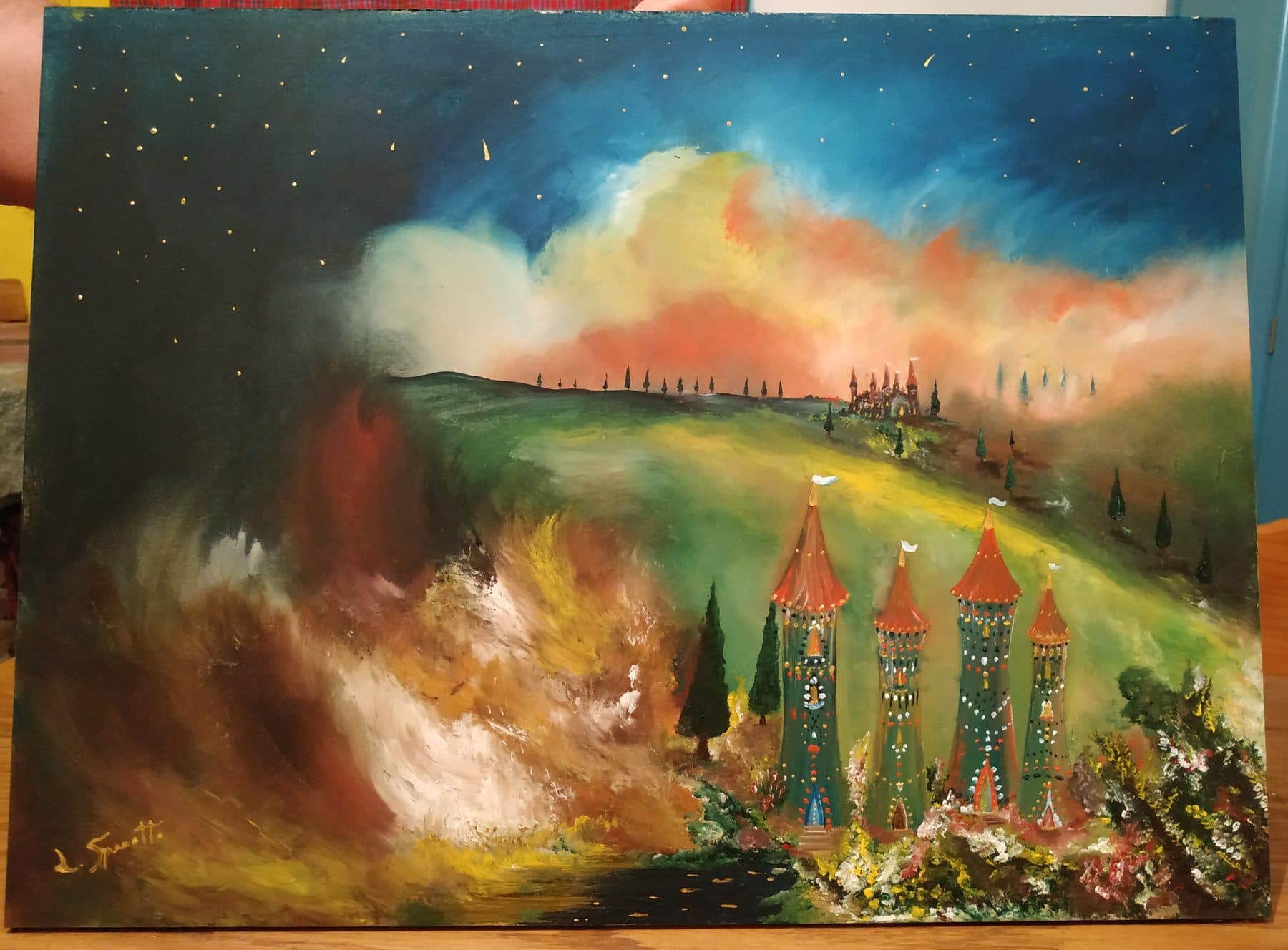 Notturno fiabesco – acrilico su tavola 50x37_2022